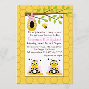 Schattigee Baby Bumblebee Twin Gir Baby shower Kaart