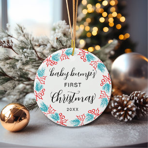 Schattigee Baby Bump's eerste kerst Holly Keramisch Ornament