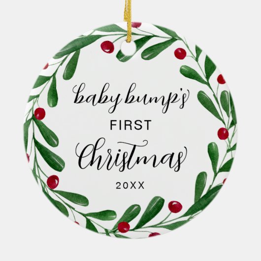 Schattigee Baby Bump's eerste kerstkrans Keramisch Ornament (Achterkant)