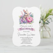 Schattigee Baby Bunny met Bloem Baby shower Uitnod Kaart (Staand voorkant)