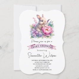 Schattigee Baby Bunny met Bloem Baby shower Uitnod Kaart