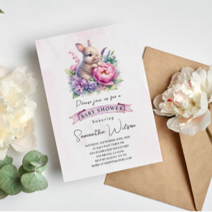 Schattigee Baby Bunny met Bloem Baby shower Uitnod Kaart