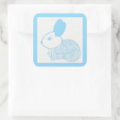 Schattigee Baby Bunny op blauw Vierkante Sticker (Tas)