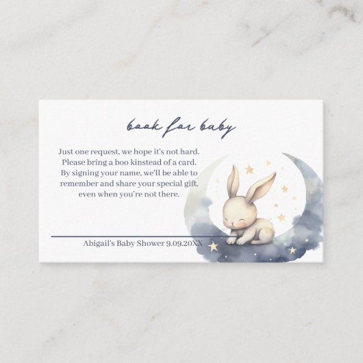 Schattigee Baby Bunny op de maan met sterrenboeken Informatiekaartje (Voorkant)