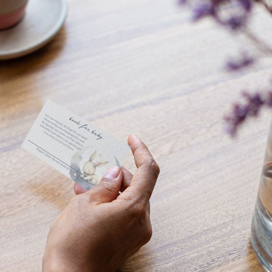 Schattigee Baby Bunny op de maan met sterrenboeken Informatiekaartje