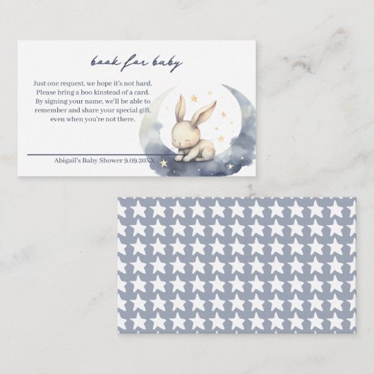 Schattigee Baby Bunny op de maan met sterrenboeken Informatiekaartje (Voorkant / Achterkant)