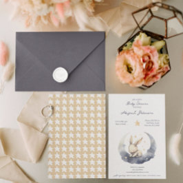 Schattigee Baby Bunny op een maan met sterren Baby Kaart