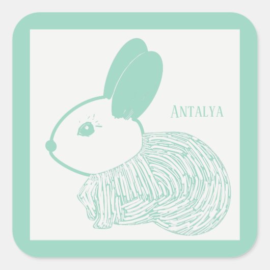 Schattigee Baby Bunny op Pastel Green Antalya Vierkante Sticker (Voorkant)