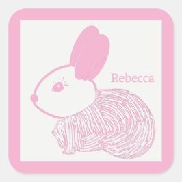 Schattigee Baby Bunny op roze Rebecca Vierkante Sticker
