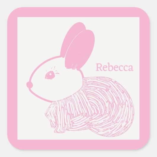 Schattigee Baby Bunny op roze Rebecca Vierkante Sticker (Voorkant)