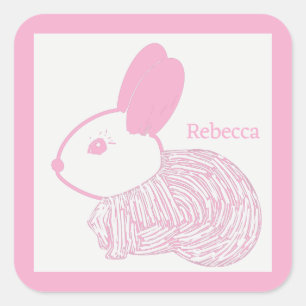 Schattigee Baby Bunny op roze Rebecca Vierkante Sticker