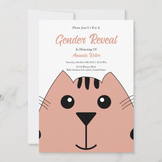 Schattigee Baby Cat Gender Reveal Invitation Kaart (Voorkant)