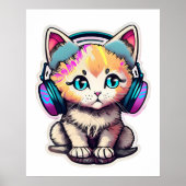 Schattigee Baby Cat met hoofdtelefoon Poster (Voorkant)