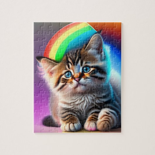 Schattigee Baby Cat met regenboog en neonverlichti Legpuzzel (Verticaal)