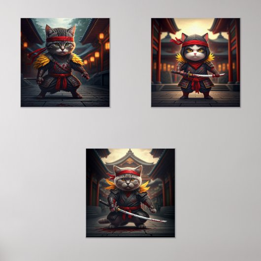 Schattigee Baby Cat Ninjas Print Set van 3 (Voorkant)