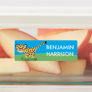 Schattigee baby cheetah running cartoon gepersonal labels