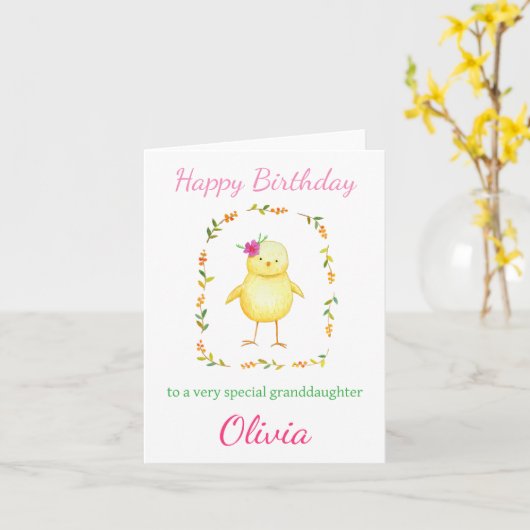 Schattigee Baby Chick met Bloemen Custom Girl Verj Kaart (Gele Bloem)