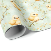 Schattigee Baby Chicks Mint Green Spring Bloempatr Cadeaupapier (Rol Hoek)