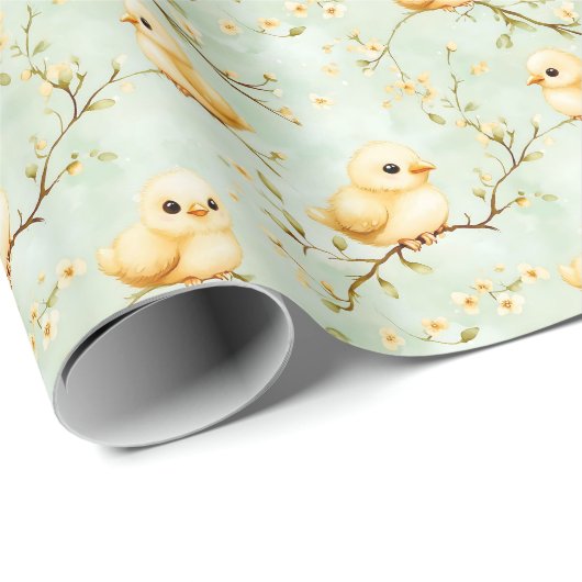 Schattigee Baby Chicks Mint Green Spring Bloempatr Cadeaupapier (Rol Hoek)