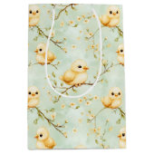 Schattigee Baby Chicks Mint Green Spring Bloempatr Medium Cadeauzakje (Voorkant)