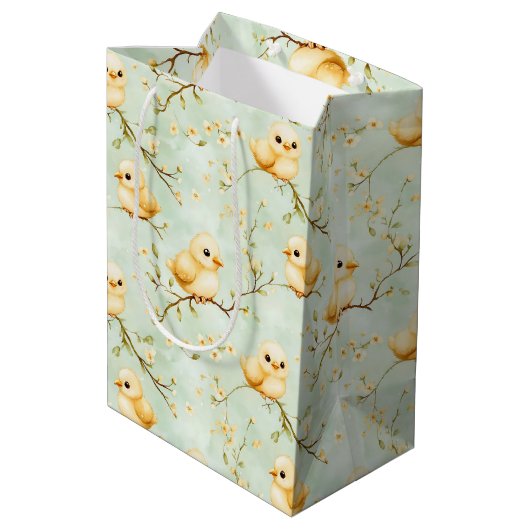 Schattigee Baby Chicks Mint Green Spring Bloempatr Medium Cadeauzakje (Achterkant Gekanteld)