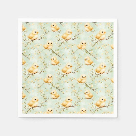 Schattigee Baby Chicks Mint Green Spring Bloempatr Servet (Voorkant)