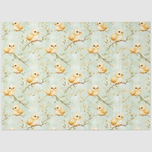 Schattigee Baby Chicks Mint Green Spring Bloempatr Tissuepapier (Voorkant)