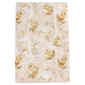 Schattigee Baby Chicks Roze Waterverf Patroon Medium Cadeauzakje (Voorkant)