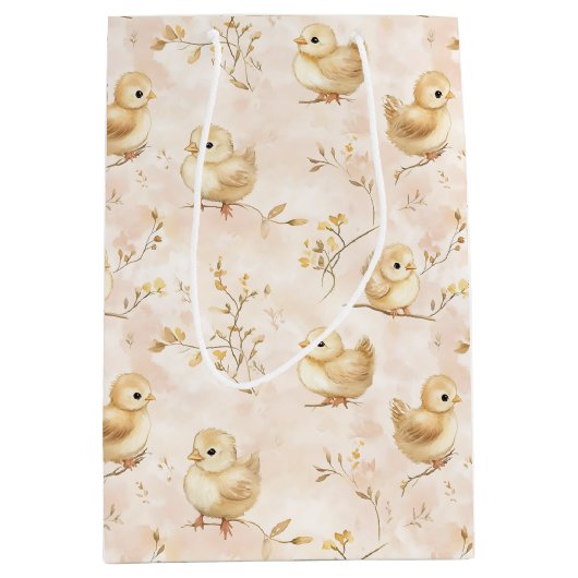 Schattigee Baby Chicks Roze Waterverf Patroon Medium Cadeauzakje (Voorkant)