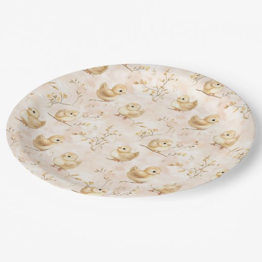 Schattigee Baby Chicks Roze Waterverf Patroon Papieren Bordje (Gekanteld)