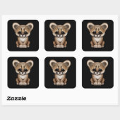 Schattigee Baby Cougar Cub op zwart Vierkante Sticker (Vel)