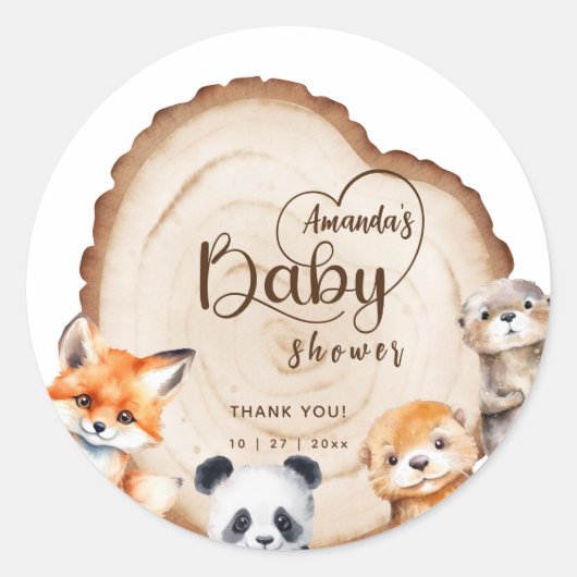 Schattigee Baby Dieren Baby shower Dank u Ronde Sticker (Voorkant)