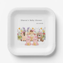 Schattigee Baby Dieren en Wildflower | BABY SHOWER Papieren Bordje