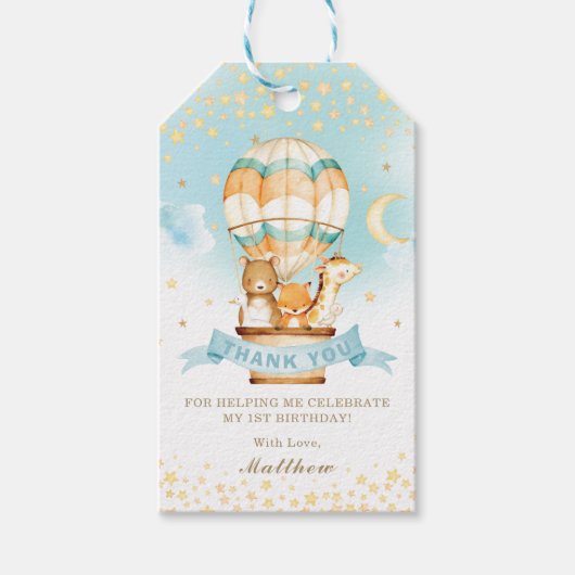 Schattigee Baby Dieren Hete Luchtballon Dank u Fav Cadeaulabel (Voorkant)