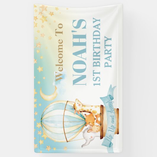 Schattigee Baby Dieren Hete Luchtballon Verjaardag Spandoek (Verticaal)