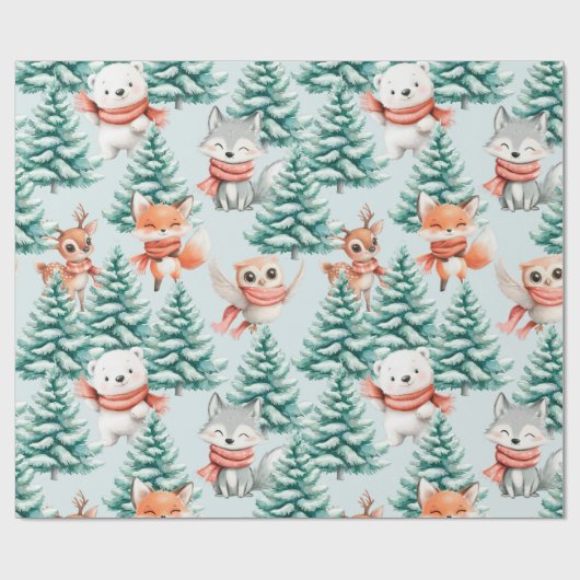 Schattigee Baby Dieren Kerst Wrapping Paper Cadeaupapier (Vlak)
