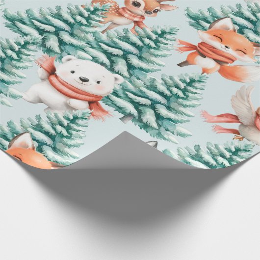 Schattigee Baby Dieren Kerst Wrapping Paper Cadeaupapier (Hoek)