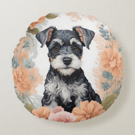 Schattigee Baby Dieren - Miniatuur Schnauzer Rond Kussen