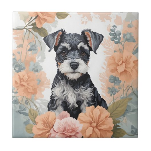 Schattigee Baby Dieren - Miniatuur Schnauzer Tegeltje (Voorkant)