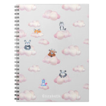Schattigee baby dieren op wolken monogram