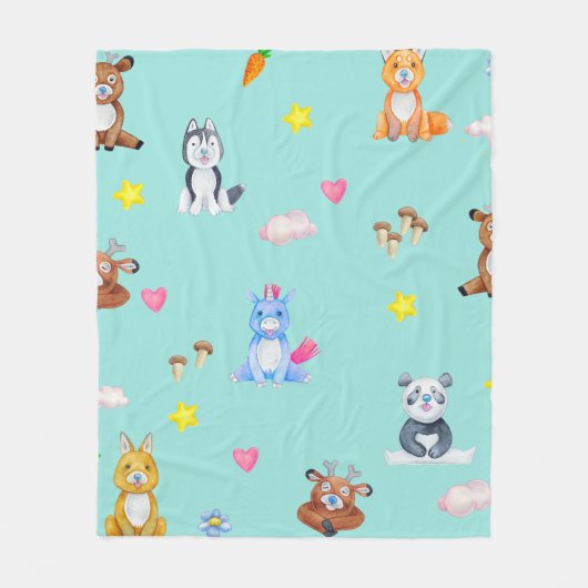 Schattigee Baby Dieren Petting Boerderij Kwekerij Fleece Deken (Voorkant)