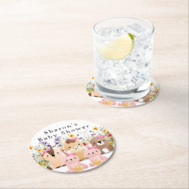 Schattigee Baby Dieren & Wildflower Baby shower Ronde Kartonnen Onderzetter