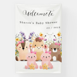Schattigee Baby Dieren & Wildflower Baby shower Spandoek
