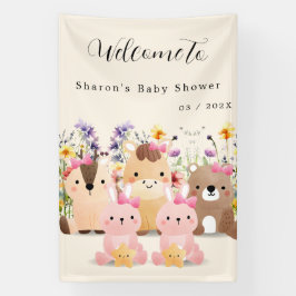 Schattigee Baby Dieren & Wildflower Baby shower Spandoek