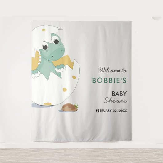 Schattigee Baby Dino in Egg Neutral Baby shower Ac Wandkleed (Voorkant)