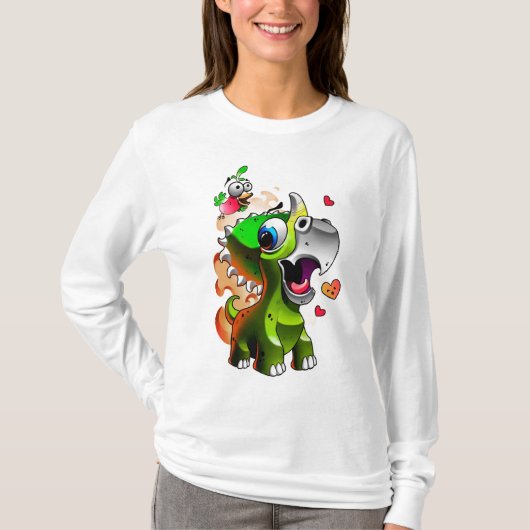 Schattigee Baby Dino & Vogelvrienden - Cartoon Din T-shirt (Voorkant)