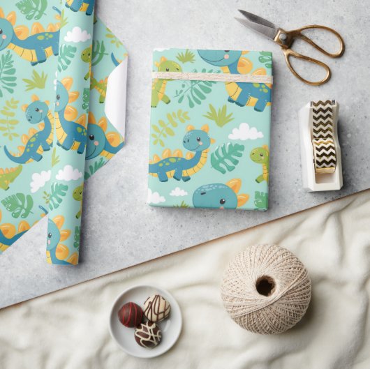 Schattigee baby dino's, Boho stijl naadloos Cadeaupapier (Crafts)
