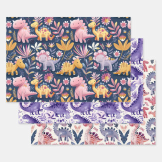 Schattigee baby dino's, Boho stijl naadloos Inpakpapier Vel