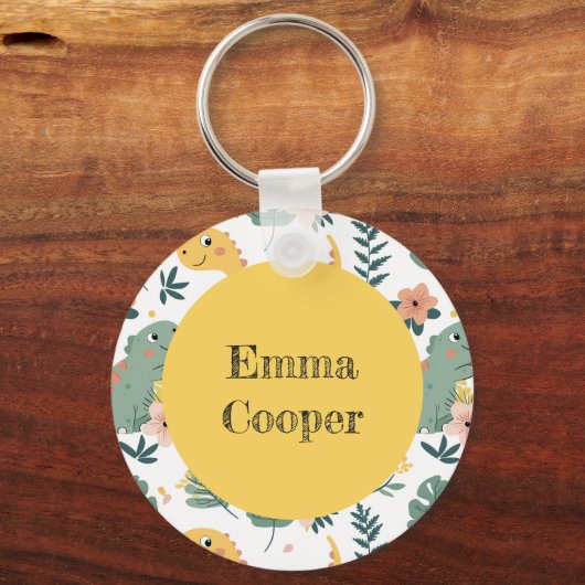 Schattigee Baby Dinosaurs Custom Kinderen Sleutelhanger (Voorkant)