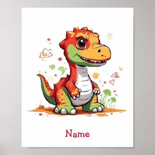 Schattigee Baby dinosaurus aangepaste naam Poster (Voorkant)